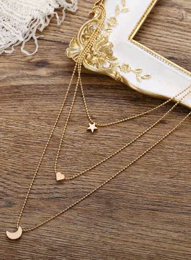 Creative stars moon love pendant necklace欧美金色吊坠锁骨链