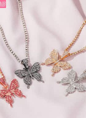 Rhinestone Butterfly Pendant Necklace hip hop jewelry choker