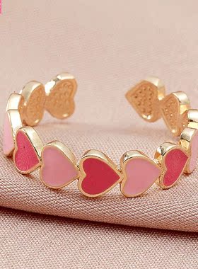 Hot sale student Simple girl peach heart pink ring jewelry潮