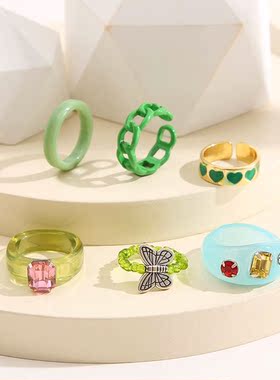 resin acrylic diamond Ring butterfly rice bead joints rings