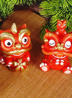 狮三百®中国醒狮可爱卡通桌面创意手工树脂摆放摆件客厅装饰送礼