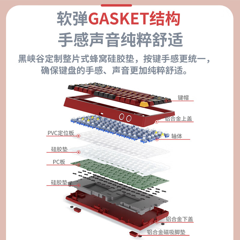 黑峡谷（HYEKU）Y7三模机械键盘铝坨坨Gasket结构PBT热插拔75配列 - 图0