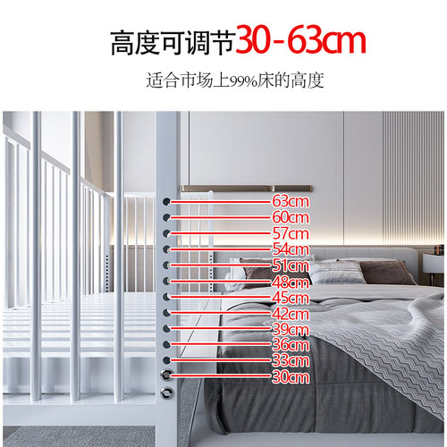 儿童床铁艺拼接床加宽床边婴儿床加高护栏围栏宝宝铁床单人床金属 - 图1