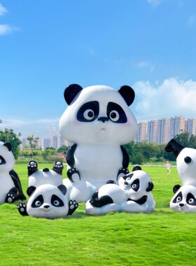 卡通发光熊猫雕塑户外商场游乐园草坪幼儿园景区网红装饰大型摆件