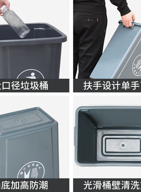 无盖塑料大垃圾桶大容量商用餐饮大号长方形大口径办公室厨房绿色