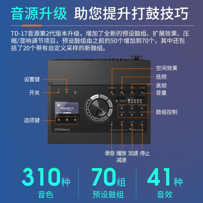 罗兰（Roland）电子鼓TD17KVX2TD17KV2专业智能多功能爵士架子鼓 - 图3