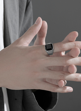 欧美钛钢宝石戒指男潮复古个性单身戒食指环嘻哈学生简约小众手饰