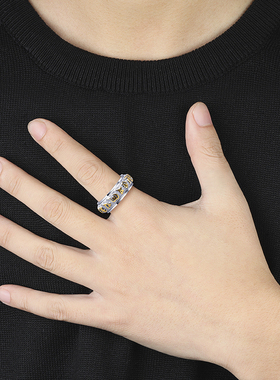 六字真言可转动男士镀银戒指ins潮男个性指环嘻哈简约食指男尾戒