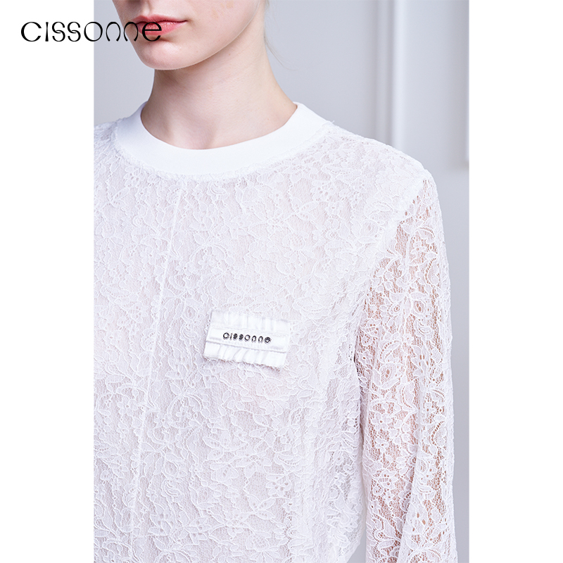 CISSONNE赛颂款立体蕾丝面料法式气质甜美精致柔顺套头上衣 - 图2