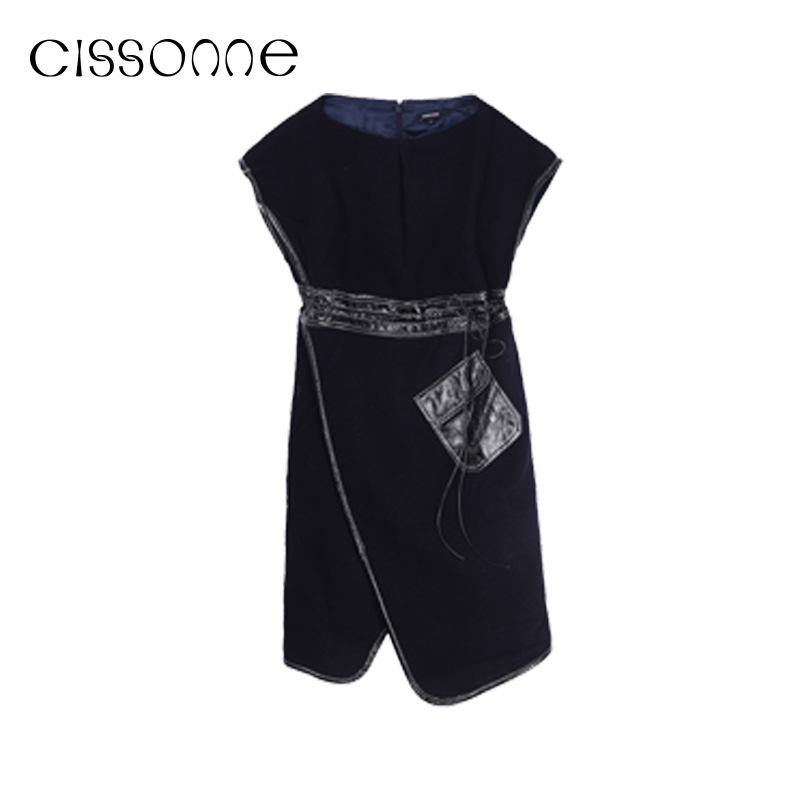 CISSONNE赛颂女装羊毛纯色高领系带中长连衣裙 - 图3