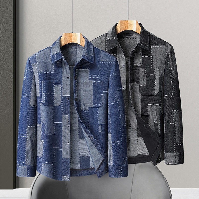 大码工装外套男牛仔衣衬衫夹克胖子宽松加肥加大外穿格子衬衣上衣,淘宝优惠券,粉丝福利购,淘宝优惠卷