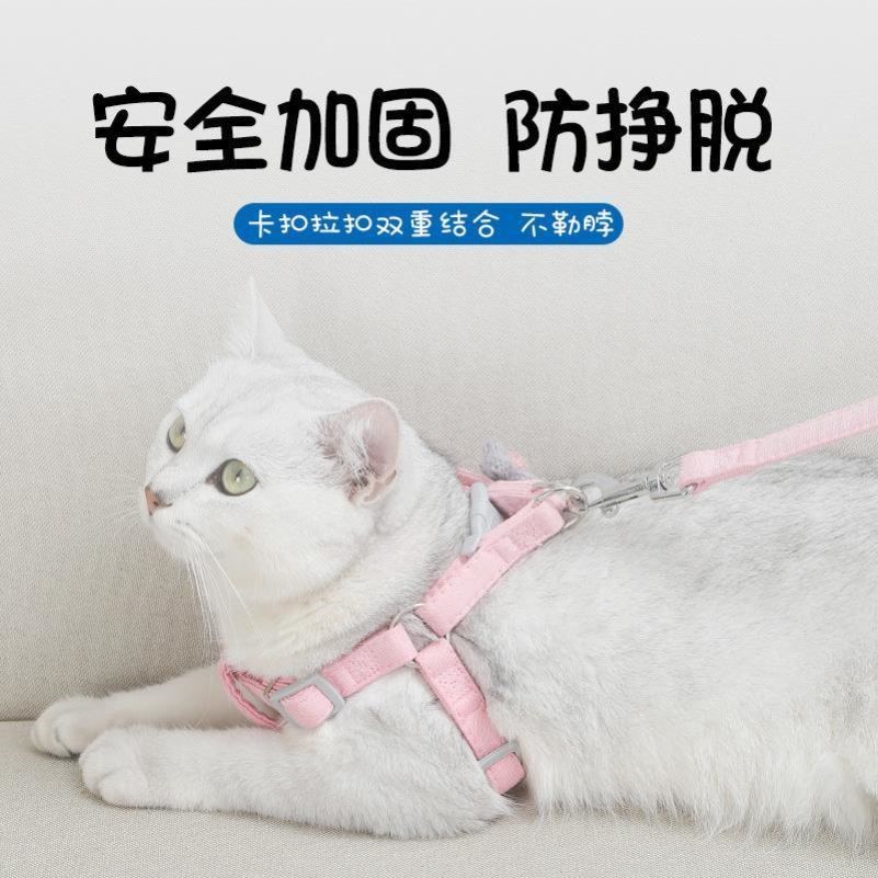 猫牵引绳防挣脱外出溜猫猫绳子网红逗猫咪专用可爱伸缩小猫胸背带 - 图2