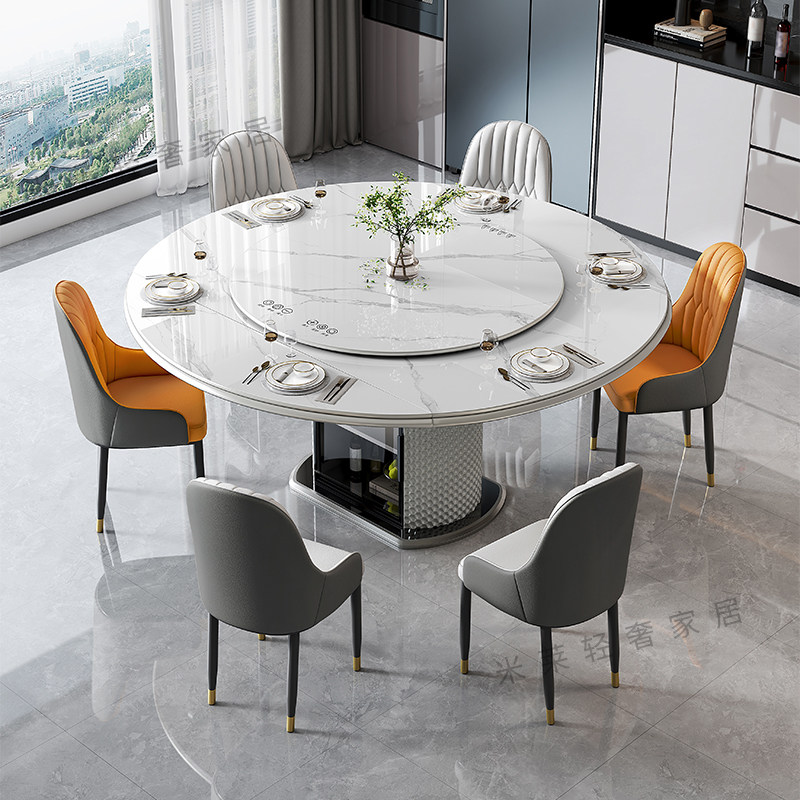 轻奢岩板多功能伸缩餐桌椅电磁炉电动暖菜板可变圆桌饭桌可配转盘,淘宝优惠券,粉丝福利购,淘宝优惠卷