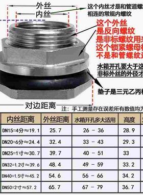 304不锈钢水箱接头水塔接头油箱接口水桶鱼缸出水接头排水管配件