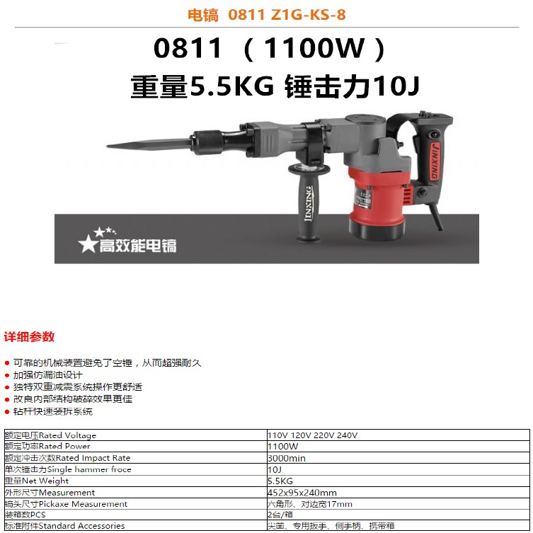 劲星电镐单用专业大功率锤镐家用电动工具工业混泥土水电开槽0855 - 图3