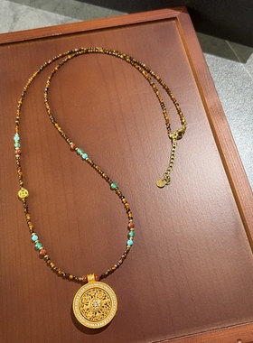 古法复古国风项链八宝罗盘吊坠项链高级国潮新中式毛衣链