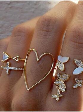 2021 Fashionable women's 11 Piece retro Silver Ring Set