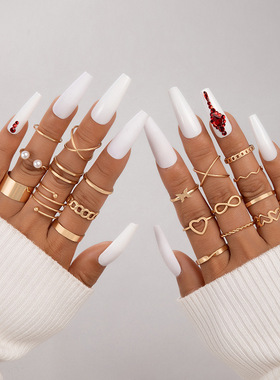 蝴蝶8字开口戒指套装交叉爱心珍珠23件套戒指 Open Ring 23 Set