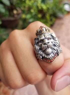 European and American retro lion head ring men's open cross