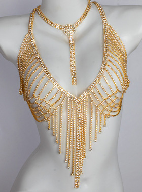 Fashion Rhinestone Exaggerated Necklace Chest Chain Set