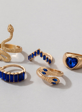 Ring Bracelet snake shaped love heart five piece ring set