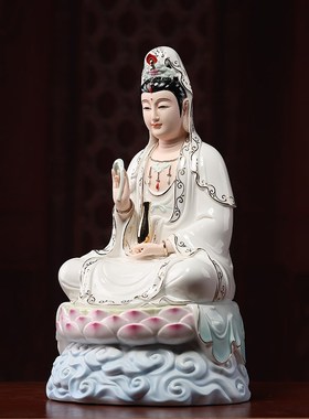 速发供玉堂陶瓷花件祥云莲摆观音菩萨描金彩观世音菩萨佛像戴奉家