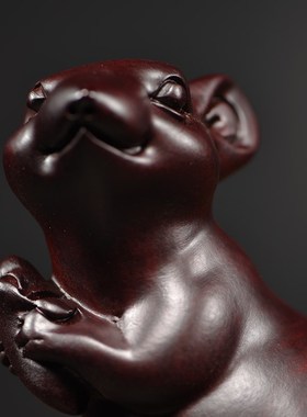 速发黑檀生雕招财鼠摆件木肖老鼠客厅面桌家居装饰生日开业送礼