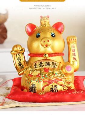 现货速发猪年本命年金色电动摇手招财猪摆件大号陶瓷发财猪居店