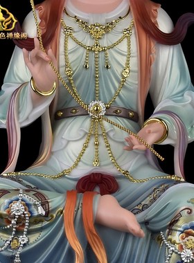 速发汉心斋 一白玉彩绘贴真金文殊普贤菩萨佛像华家三圣神像严用