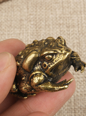 速发黄铜居蟾手把件创意中国风茶宠金家办公室复件男士汽车摆古装