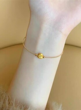 新款水贝黄金纯金999足金招财硬金福袋送女朋友礼物细手镯手链女
