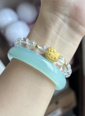 黄金足金999金KT猫手链猫头蝴蝶结转运珠手串礼物情人节礼物女孩