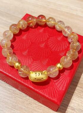 黄金足金999法棍猫咪萌宠转运珠手串手链礼物送女友老婆七夕礼物