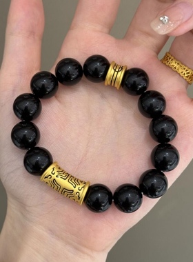 黄金黑金刺青智慧饕餮图腾手链男999足金送女友男友老婆七夕礼物