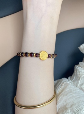 999足金五路财神转运珠黄金手串手链女 送女友老婆七夕情人节礼物