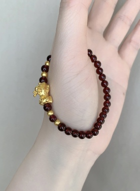 正品黄金999足金招财貔貅宝宝手链转运珠皮丘送女友老婆七夕礼物