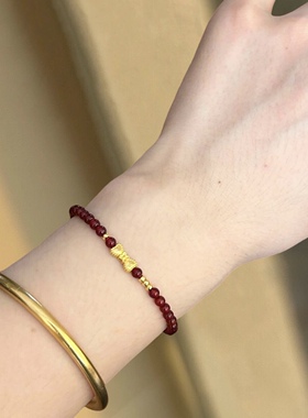 黄金蝴蝶结手链串珠足金999蝴蝶结纯金转运珠送女友老婆七夕礼物