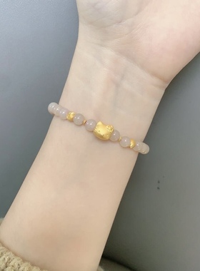 KT黄金kitty猫足金999转运珠手链女纯金手串送女友老婆情人节礼物