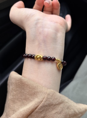 元宝999足金招财金珠手链黄金转运珠女送女友七夕老婆情人节礼物