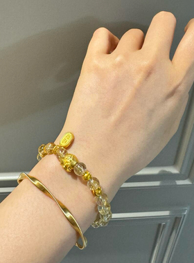 黄金999足金手链招财福袋金珠硬金手串送女友老婆七夕情人节礼物