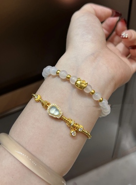 KT黄金kitty猫足金999转运珠手链女纯金手串送女友老婆情人节礼物