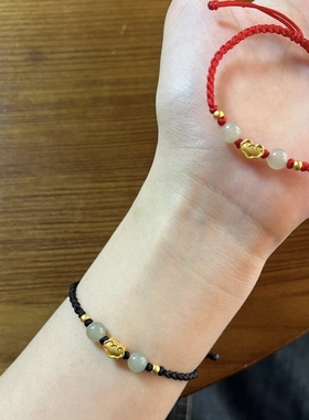 新款纯金黄金足金999福锁金珠手链红绳送女友老婆七夕情人节礼物
