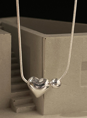 纯银爱心圆珠锁骨项链女韩版简约甜美气质桃心形蛇骨链小众设计感
