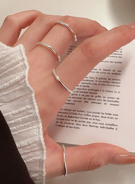 s925纯银素圈戒指女简约百搭高级轻奢叠搭细款开口可调节小众指环