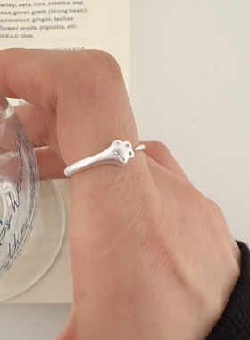 925纯银镶钻猫爪戒指女简约哑光轻奢精致高级感开口指环小众设计