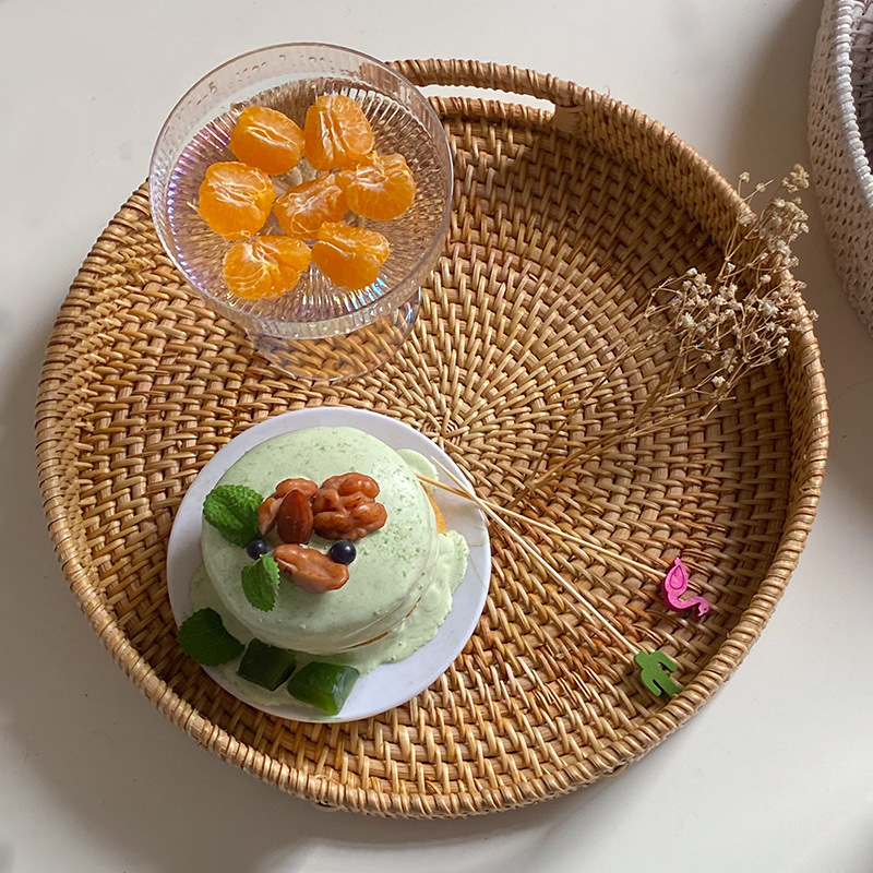 越南秋藤编织桌面茶几客厅家用面包水果点心收纳面包篮子零食茶托 - 图2