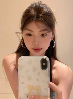 金属双层圈圈耳环女轻奢高级感气质大耳圈圆圈耳钉素圈耳饰耳扣