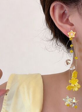 跌进花海~黄色花朵流苏耳钉夏天度假风出游拍照耳环独特漂亮耳夹
