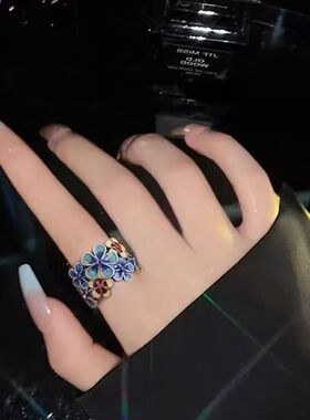 景泰蓝珐琅繁花似锦戒指女款小众设计复古民族风高级感开口指环