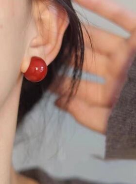 无耳洞小众复古安哥拉红色耳夹